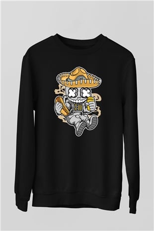 Astronaut Skull Of The Dead Baskılı Unisex Siyah Sweatshirt
