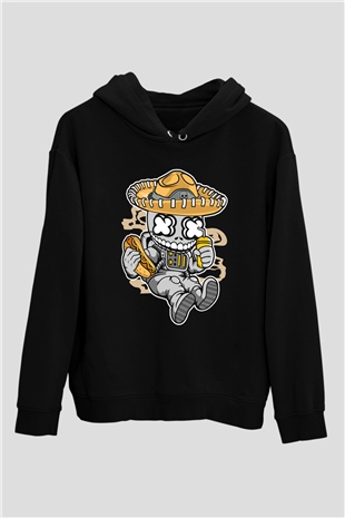 Astronaut Skull Of The Dead Baskılı Unisex Siyah Hoodie
