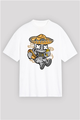 Astronaut Skull Of The Dead Baskılı Unisex Beyaz Oversize Tişört