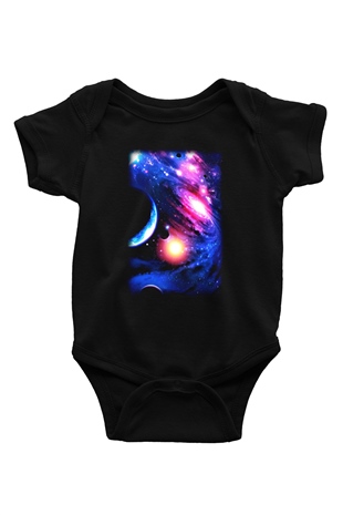 Astronom Baskılı Siyah Bebek Body - Zıbın