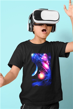 Astronom Baskılı Siyah Unisex Çocuk Tişört