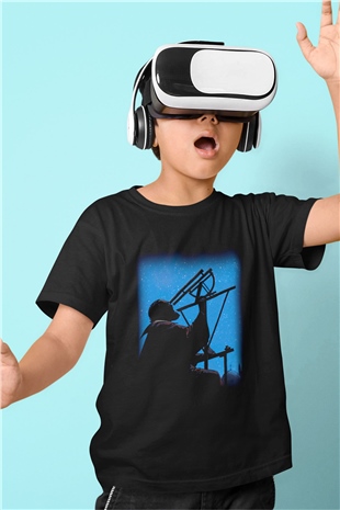 Astronom Baskılı Siyah Unisex Çocuk Tişört