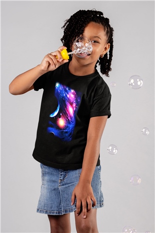 Astronom Baskılı Siyah Unisex Çocuk Tişört