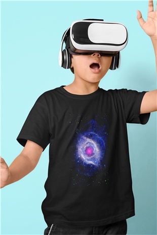 Astronom Baskılı Siyah Unisex Çocuk Tişört