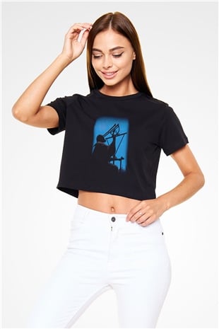 Astronom Siyah Crop Top Tişört