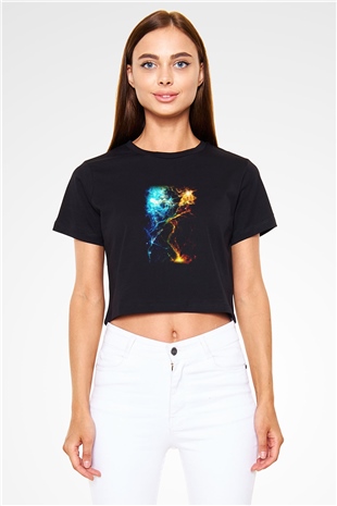 Astronom Siyah Crop Top Tişört
