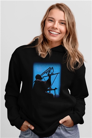 Astronom Siyah Unisex Kapşonlu Sweatshirt
