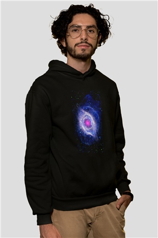 Astronom Siyah Unisex Kapşonlu Sweatshirt