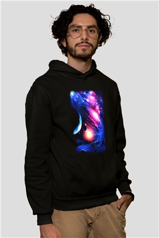 Astronom Siyah Unisex Kapşonlu Sweatshirt