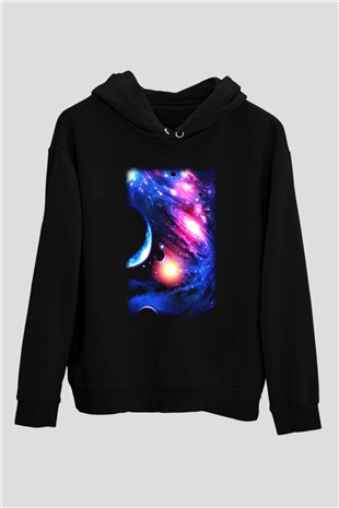 Astronom Siyah Unisex Kapşonlu Sweatshirt