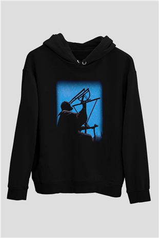 Astronom Siyah Unisex Kapşonlu Sweatshirt