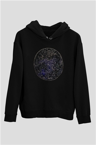 Astronom Siyah Unisex Kapüşonlu Sweatshirt