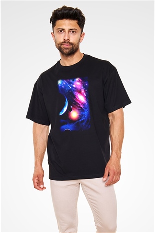 Astronom Siyah Unisex Oversize Tişört T-Shirt