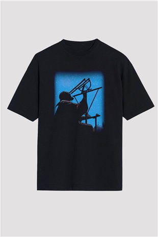 Astronom Siyah Unisex Oversize Tişört T-Shirt