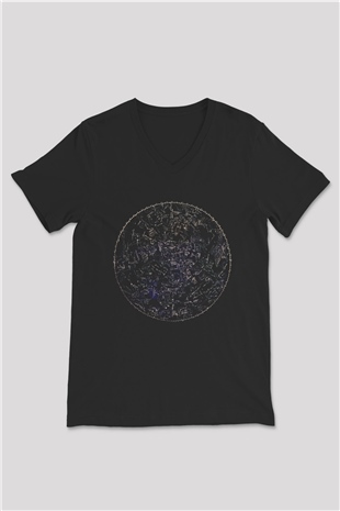 Astronom Siyah Unisex V Yaka Tişört