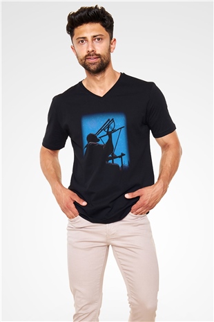 Astronom Siyah Unisex V Yaka Tişört T-Shirt