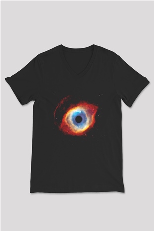 Astronom Siyah Unisex V Yaka Tişört T-Shirt