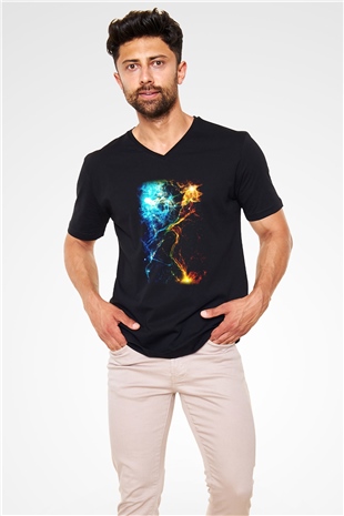Astronom Siyah Unisex V Yaka Tişört T-Shirt