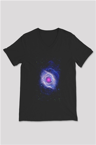 Astronom Siyah Unisex V Yaka Tişört T-Shirt