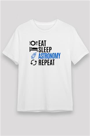 Astronomi Baskılı Unisex Beyaz Tişört - Tshirt