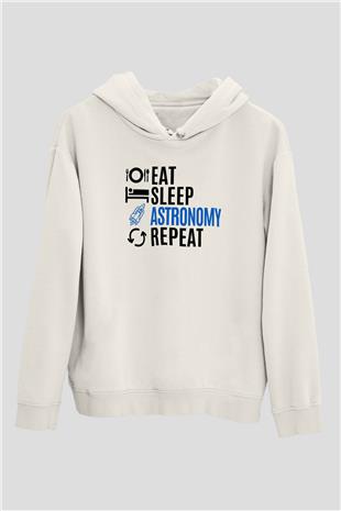 Astronomi Baskılı Unisex Ekru Hoodie