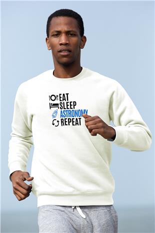 Astronomi Baskılı Unisex Ekru Sweatshirt