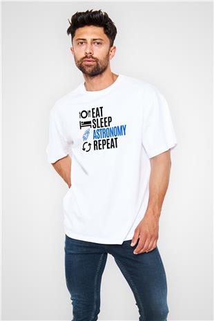 Astronomi Baskılı Unisex Oversize Beyaz Tişört - Tshirt