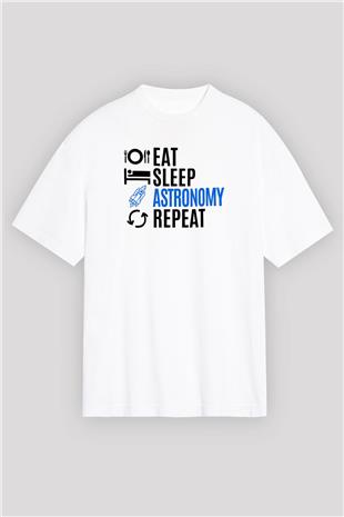 Astronomi Baskılı Unisex Oversize Beyaz Tişört - Tshirt