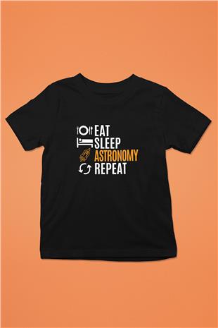 Astronomi Baskılı Unisex Siyah Çocuk Tişörtü - Tshirt