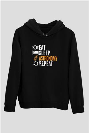 Astronomi Baskılı Unisex Siyah Hoodie