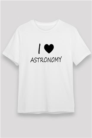 Astronomi Sevenler Baskılı Unisex Beyaz Tişört - Tshirt