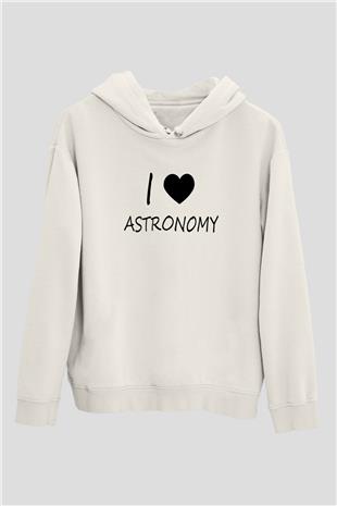 Astronomi Sevenler Baskılı Unisex Ekru Hoodie