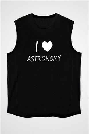 Astronomi Sevenler Baskılı Unisex Kolsuz Siyah Tişört - Tshirt