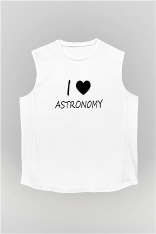 Astronomi Sevenler Baskılı Unisex Kolsuz Beyaz Tişört - Tshirt