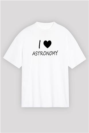 Astronomi Sevenler Baskılı Unisex Oversize Beyaz Tişört - Tshirt