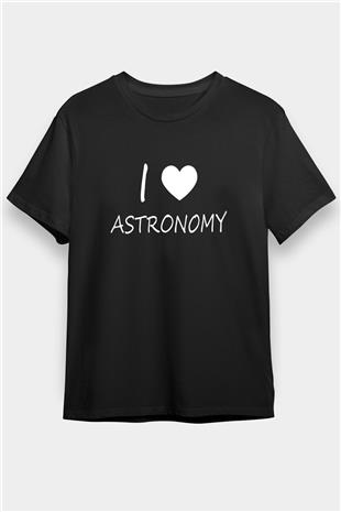 Astronomi Sevenler Baskılı Unisex Siyah Tişört - Tshirt