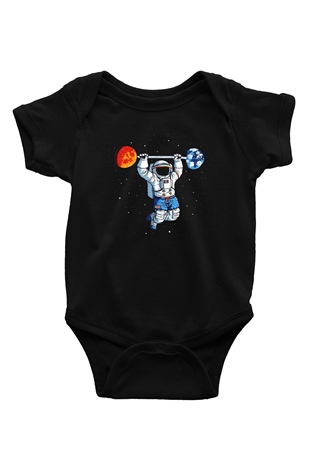 Astronot Baskılı Siyah Bebek Body - Zıbın