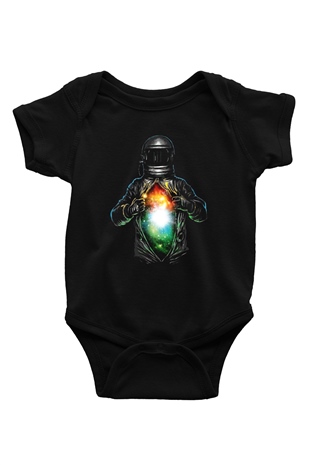Astronot Baskılı Siyah Bebek Body - Zıbın