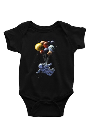 Astronot Baskılı Siyah Bebek Body - Zıbın