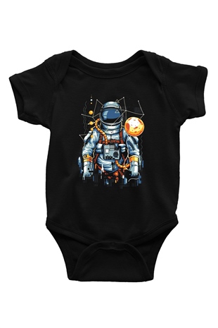 Astronot Baskılı Siyah Bebek Body - Zıbın