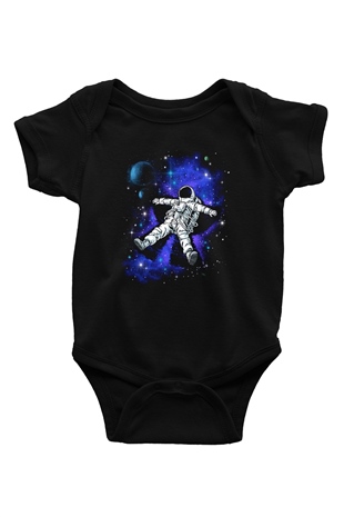 Astronot Baskılı Siyah Bebek Body - Zıbın