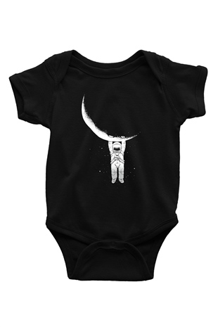 Astronot Baskılı Siyah Bebek Body - Zıbın