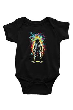 Astronot Baskılı Siyah Bebek Body - Zıbın