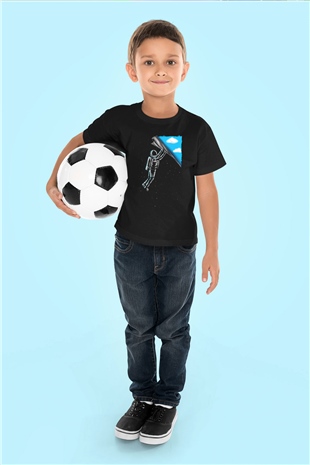 Astronot Baskılı Unisex Siyah  Çocuk Tişört