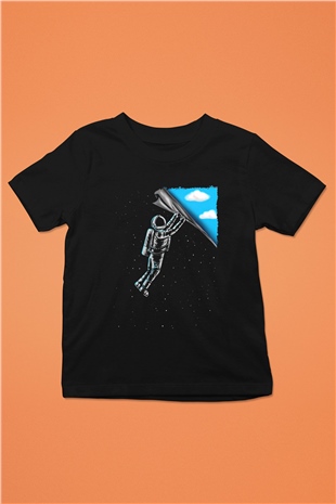 Astronot Baskılı Unisex Siyah  Çocuk Tişört