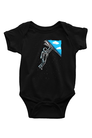 Astronot BaskılıSiyah  Bebek Body - Zıbın