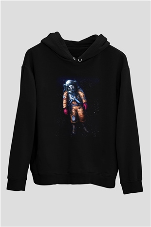 Astronot Siyah Unisex Kapşonlu Sweatshirt
