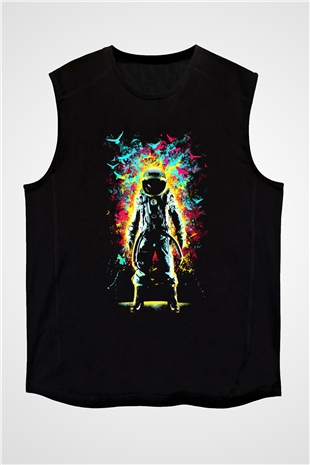 Astronot Siyah Unisex Kolsuz Tişört