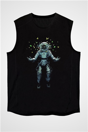 Astronot Siyah Unisex Kolsuz Tişört