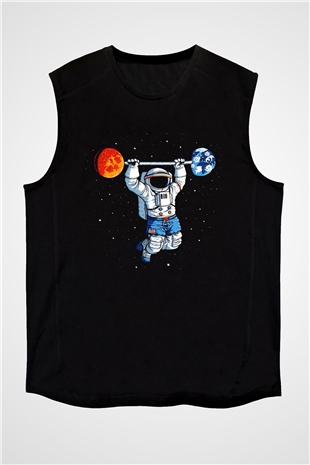 Astronot Siyah Unisex Kolsuz Tişört